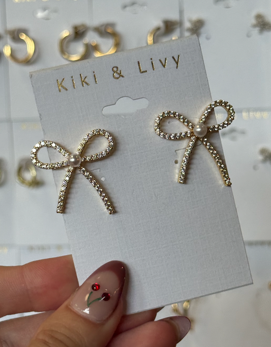 Bling Bow Studs w/Pearl