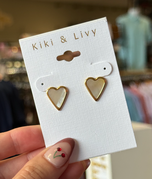 Large White Stone Heart Studs