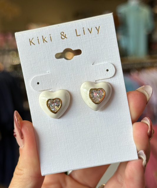 Large White Heart Studs