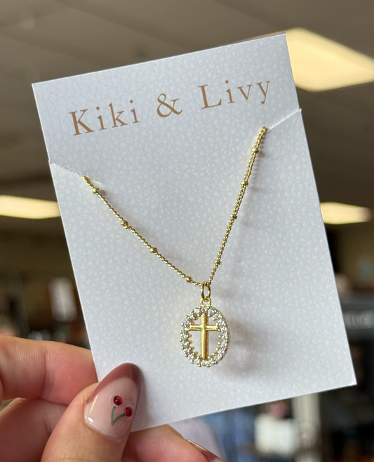 Oval Rhinestone Cross Necklace