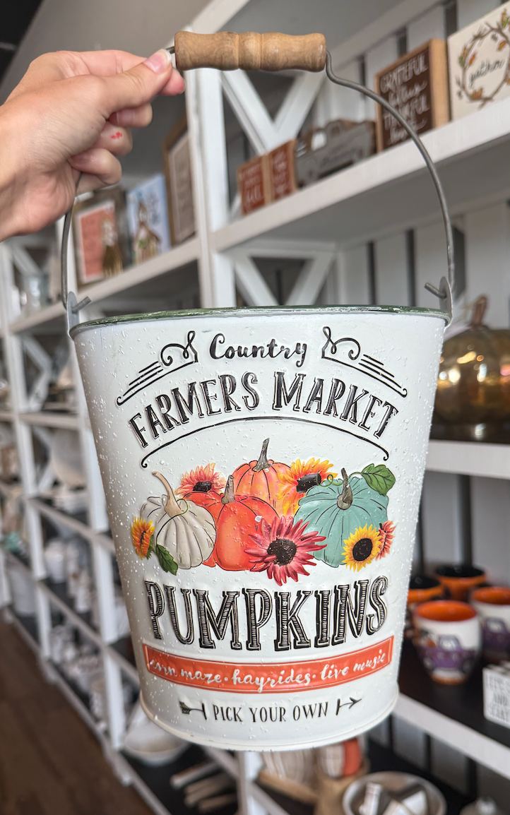 Metal Bucket W/Pumpkins