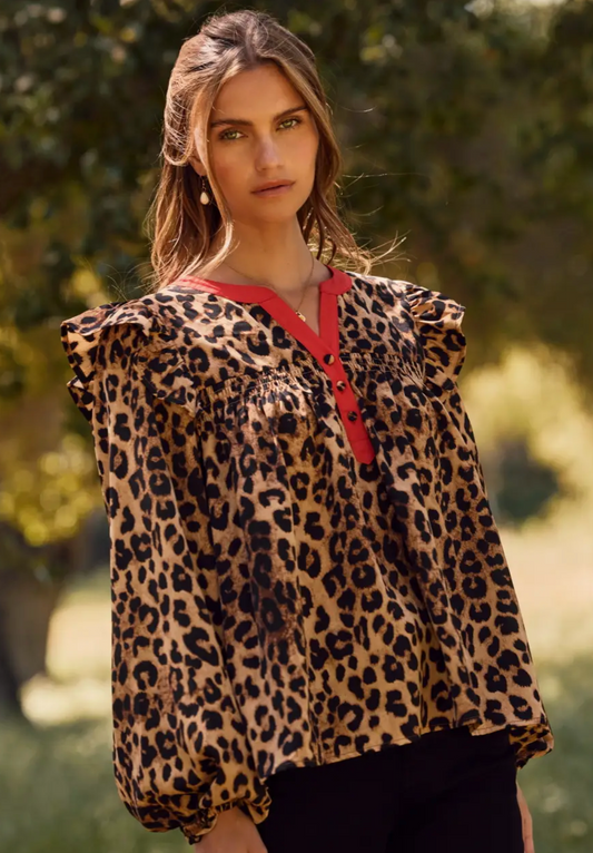 Leopard Red Trim Blouse