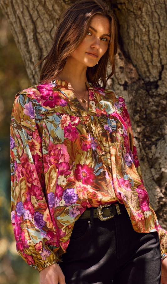 Floral Balloon Sleeve Blouse