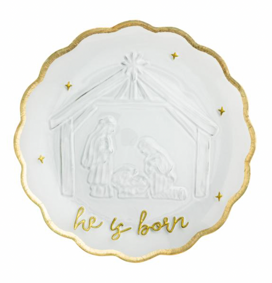 Gold Glass Nativity Platter