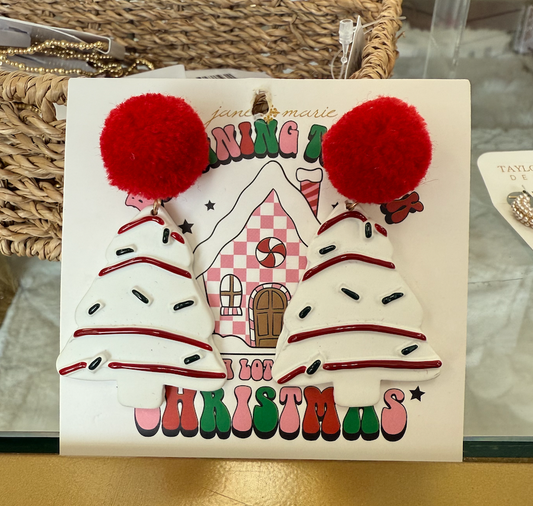 Pom Christmas Tree Cake Earrings