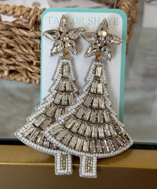 Beaded Crystal Christmas Tree Earrings