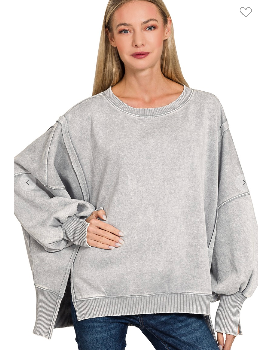 Acid Washed Batwing Sleeve Fleece Sweatshirts