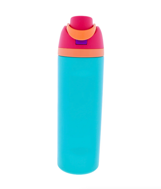 Blue 24 Oz. Water Bottle With Pink Straw Cap