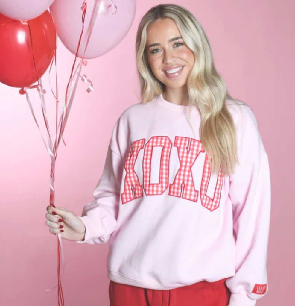 LM XOXO PINK W/RED GINGHAM SWEATSHIRT