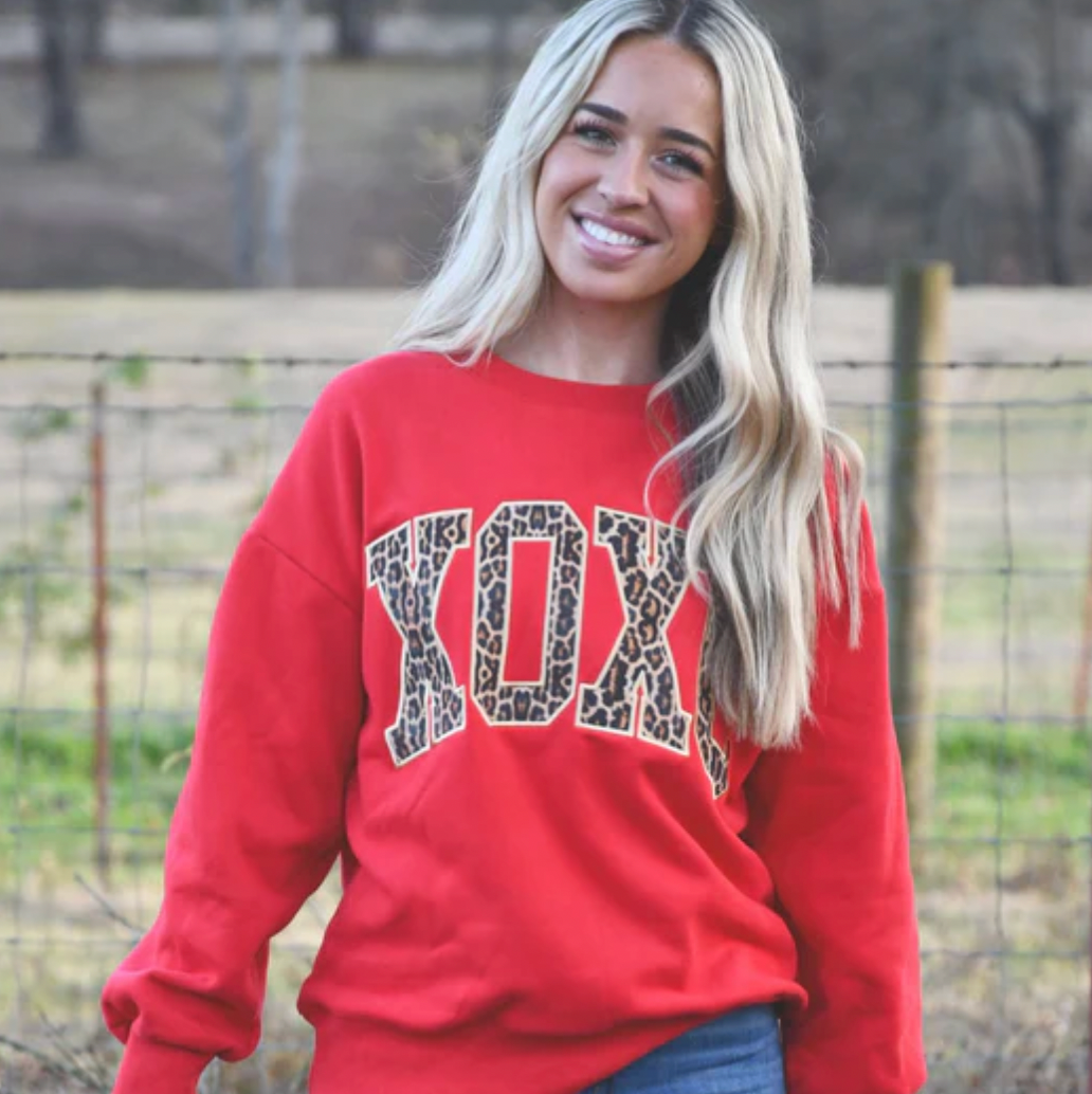 LM XOXO RED/LEOPARD SWEATSHIRT
