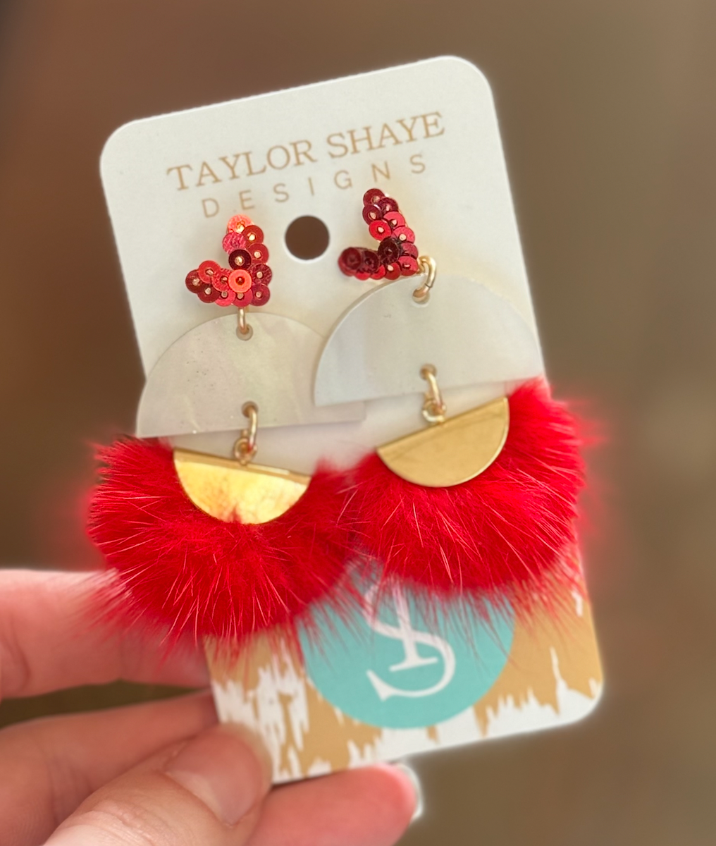 Buttercup Tassel-Red Fur Earrings