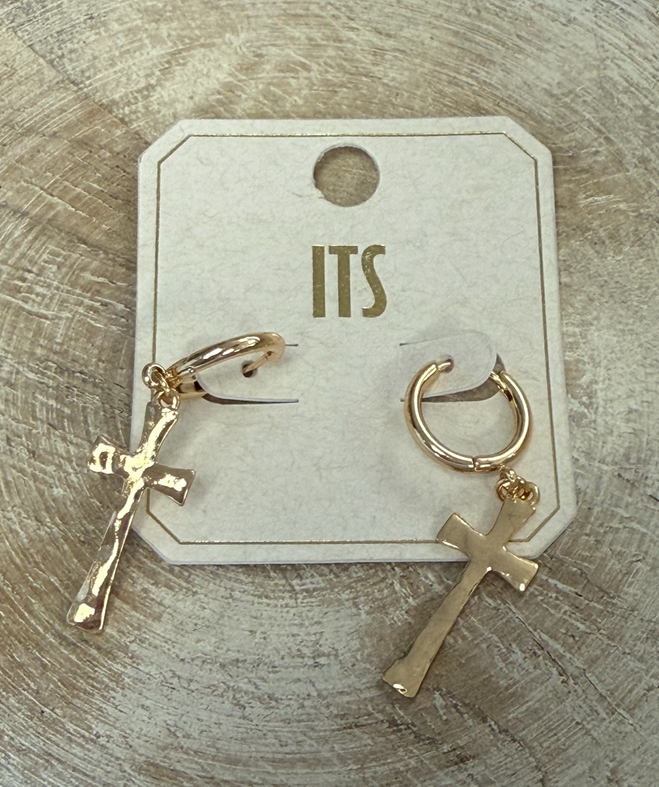 Gold Hammered Cross Earrings