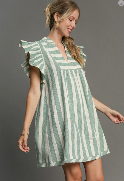 Sandstone Breeze Ruffle Sleeve Dress