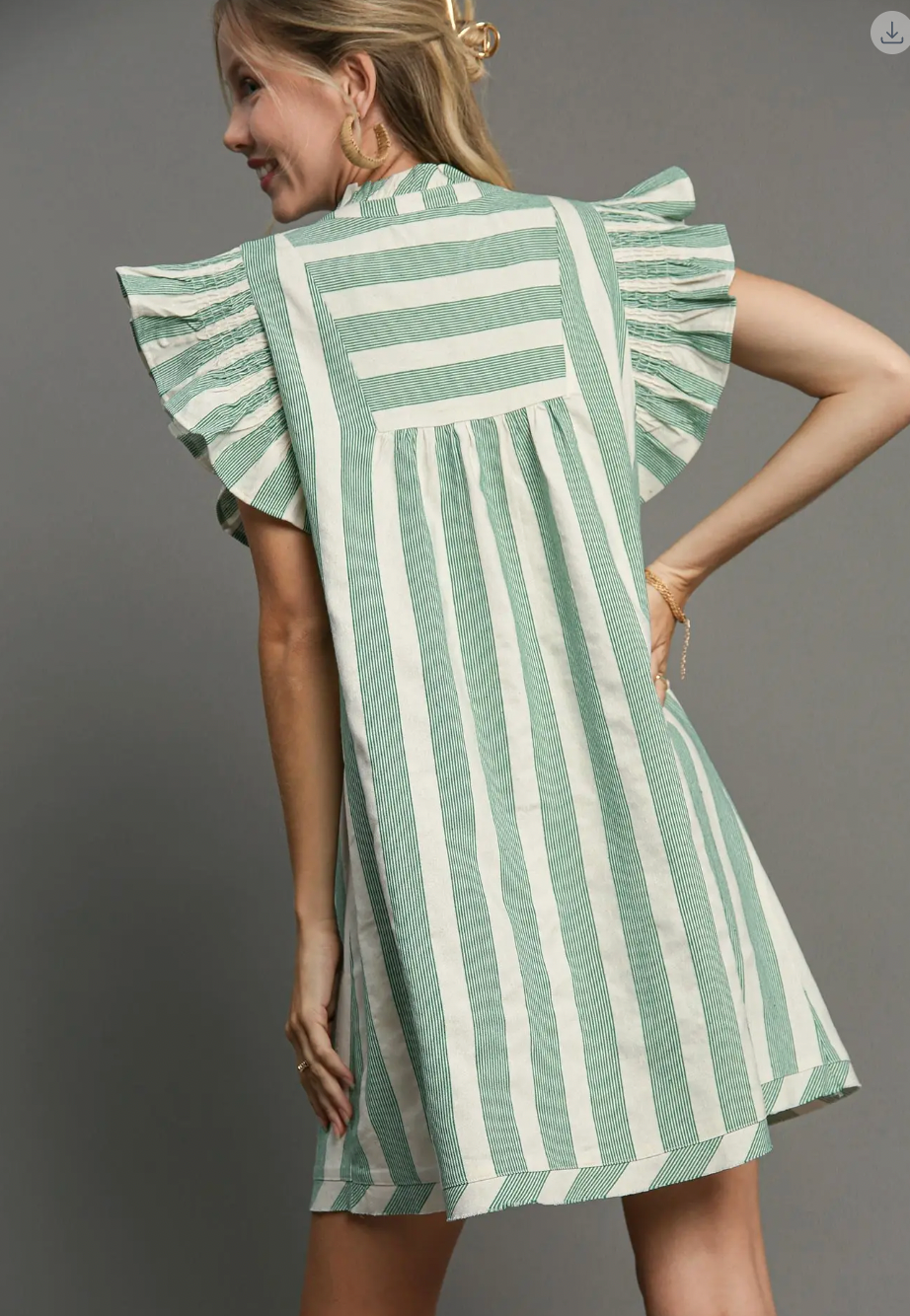 Sandstone Breeze Ruffle Sleeve Dress