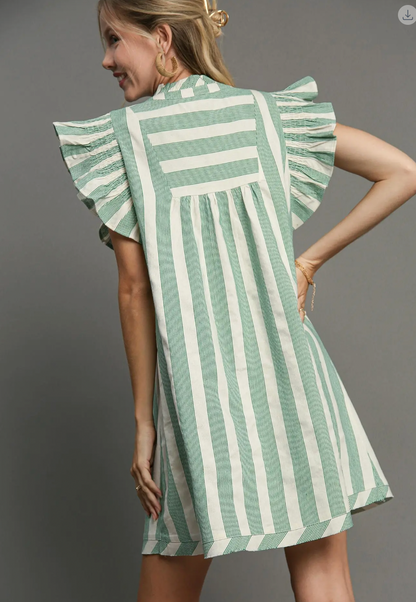 Sandstone Breeze Ruffle Sleeve Dress