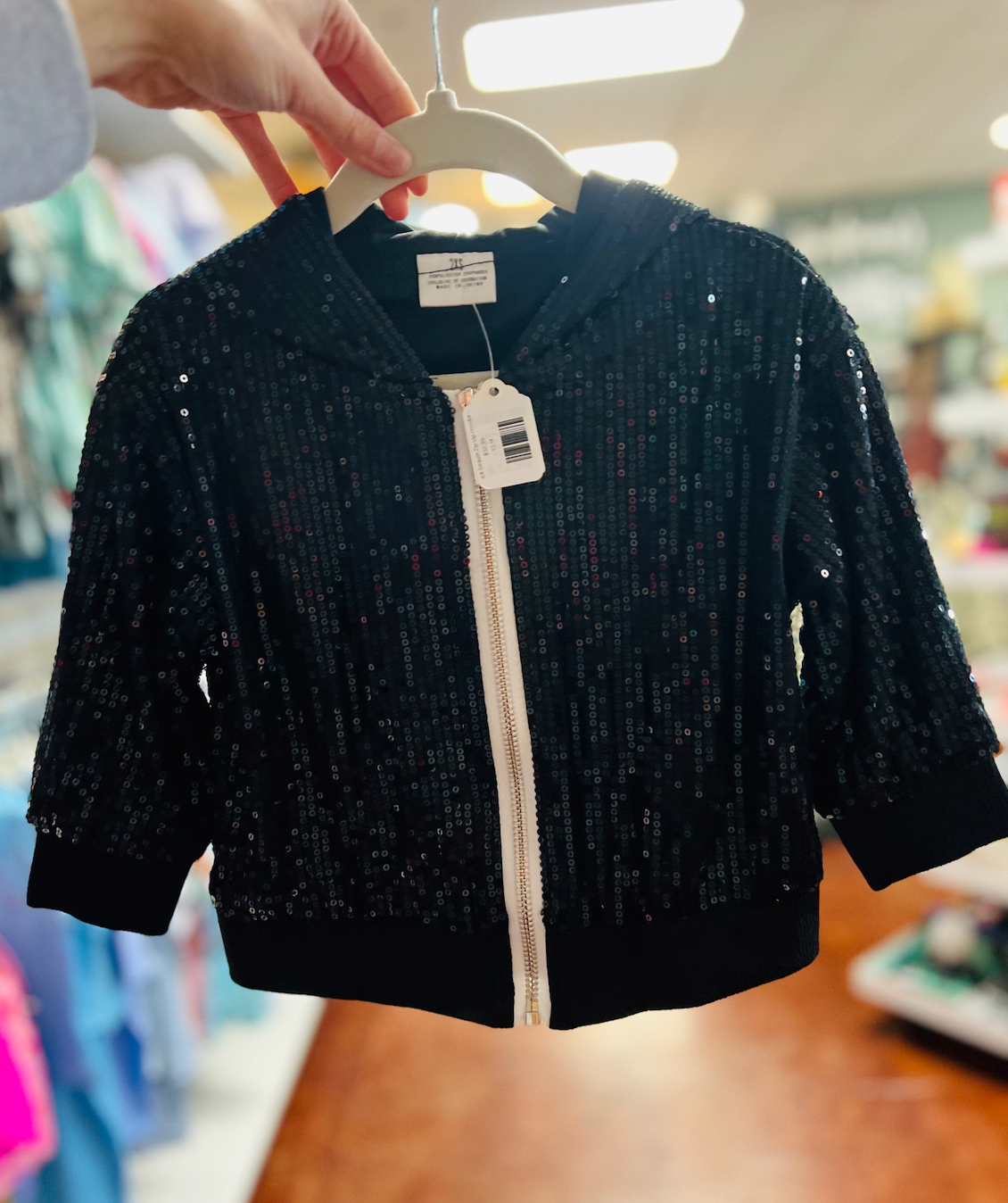 Black Sequin Zip Up Hoodie