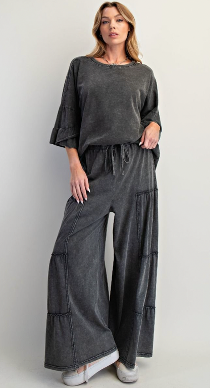 MINERAL WASHED TIERED PANTS