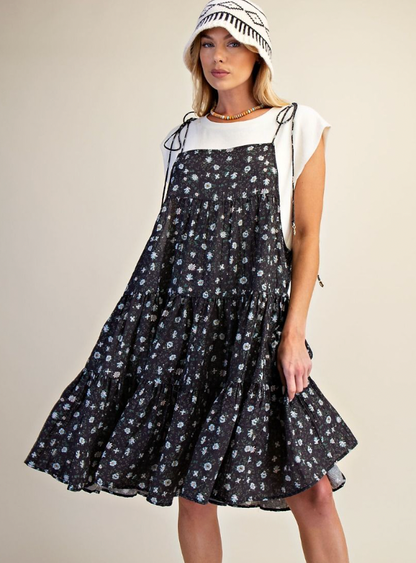 FLORAL PRINTED SEERSUCKER TIERED DRES