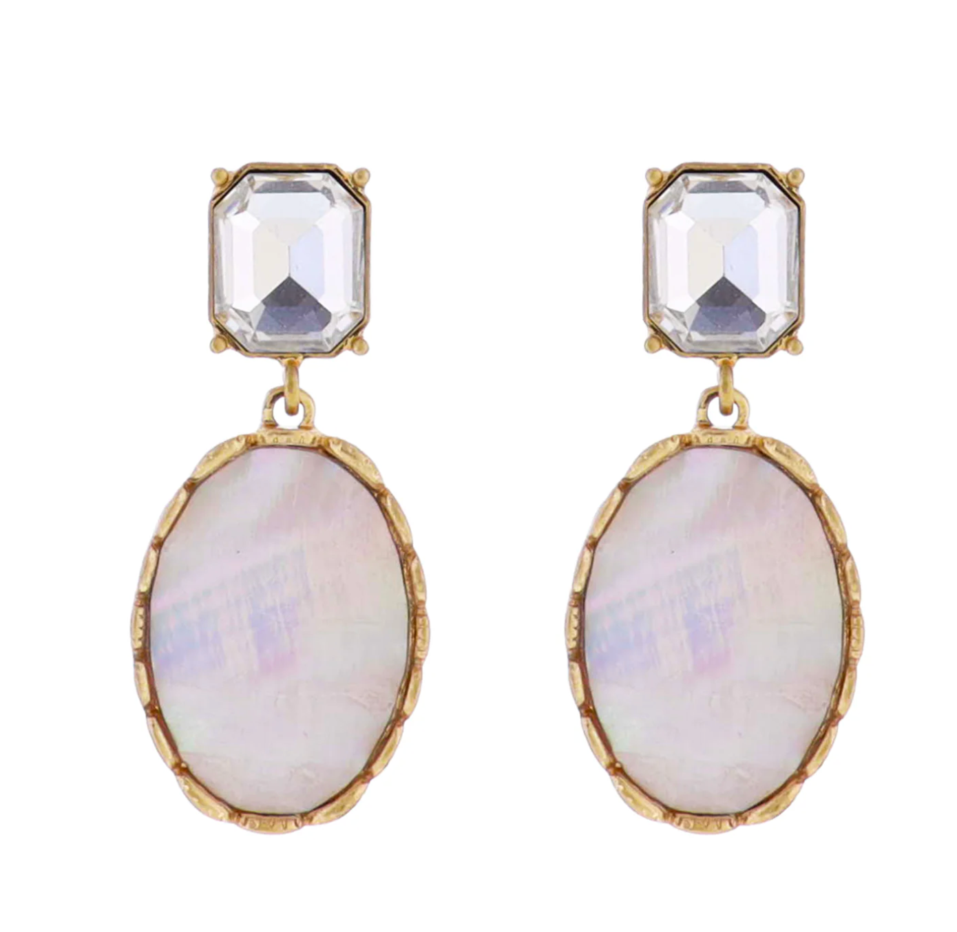 Crystal Square Post Earring with Shell Oval