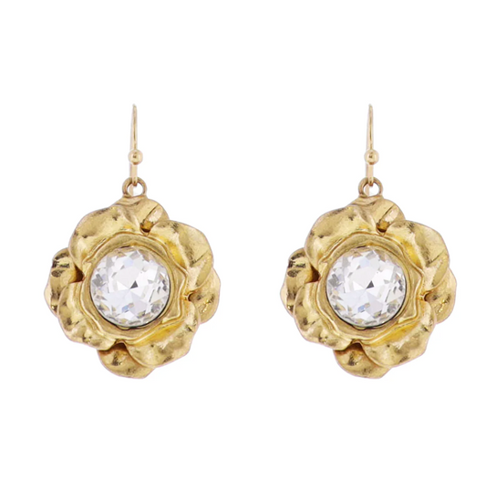 Artisan Flower Earring with Clear Crystal Center