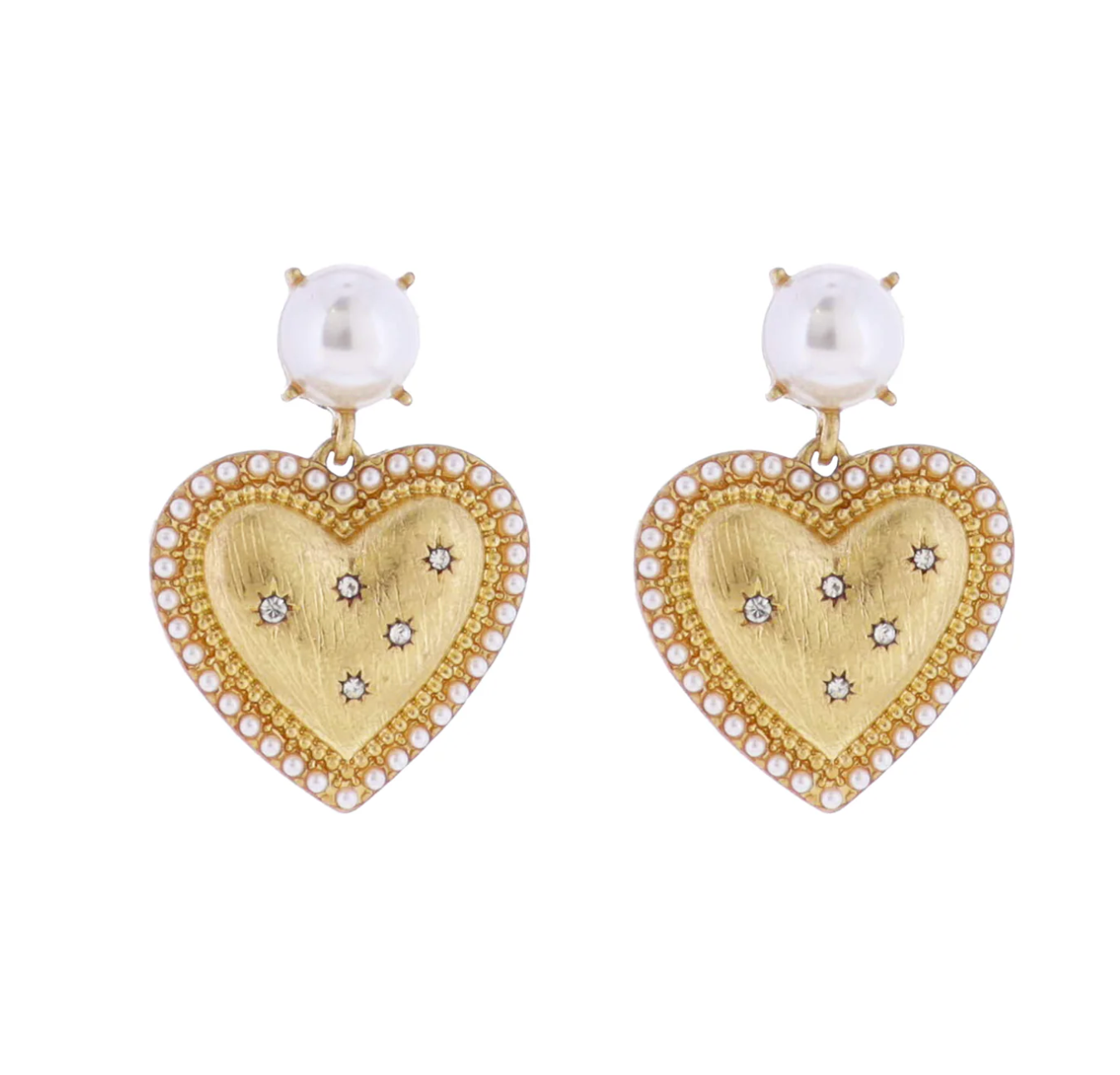 Pearl Post Earring with Gold Heart with Pearl Edges