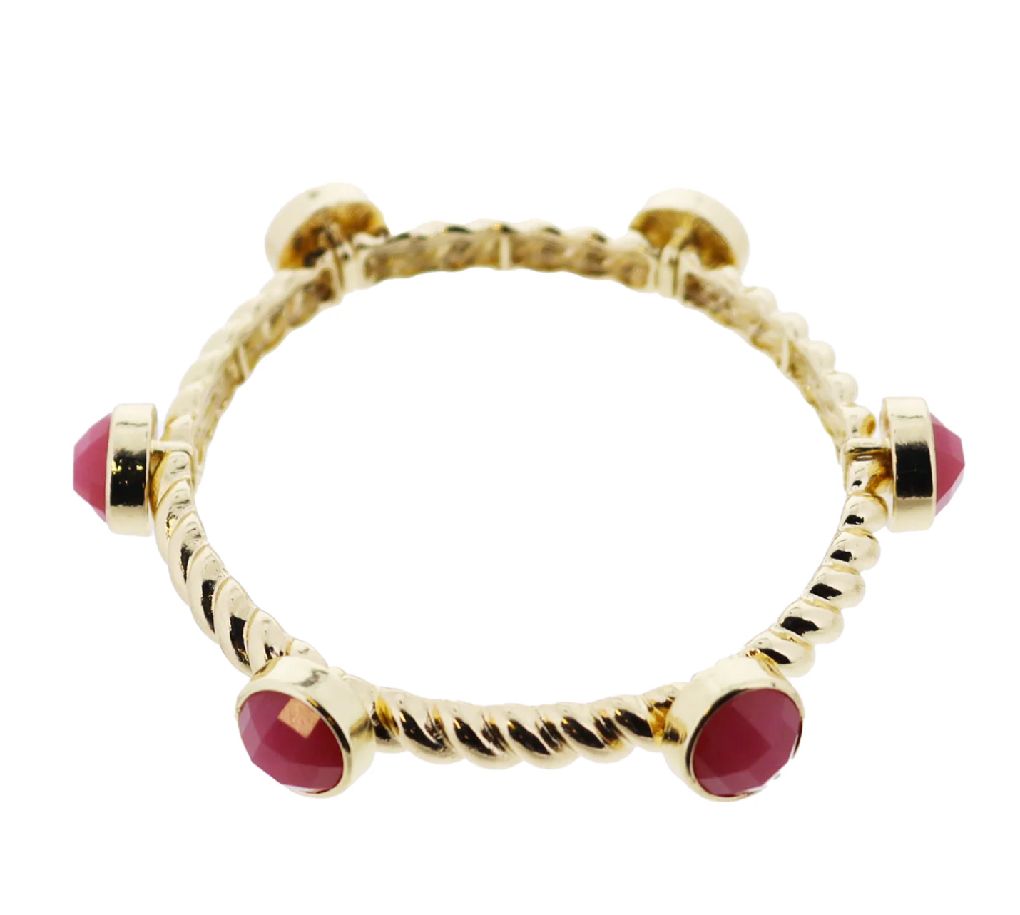 Gold Rope Stretch Bangle Bracelet with Pink Stone Stations
