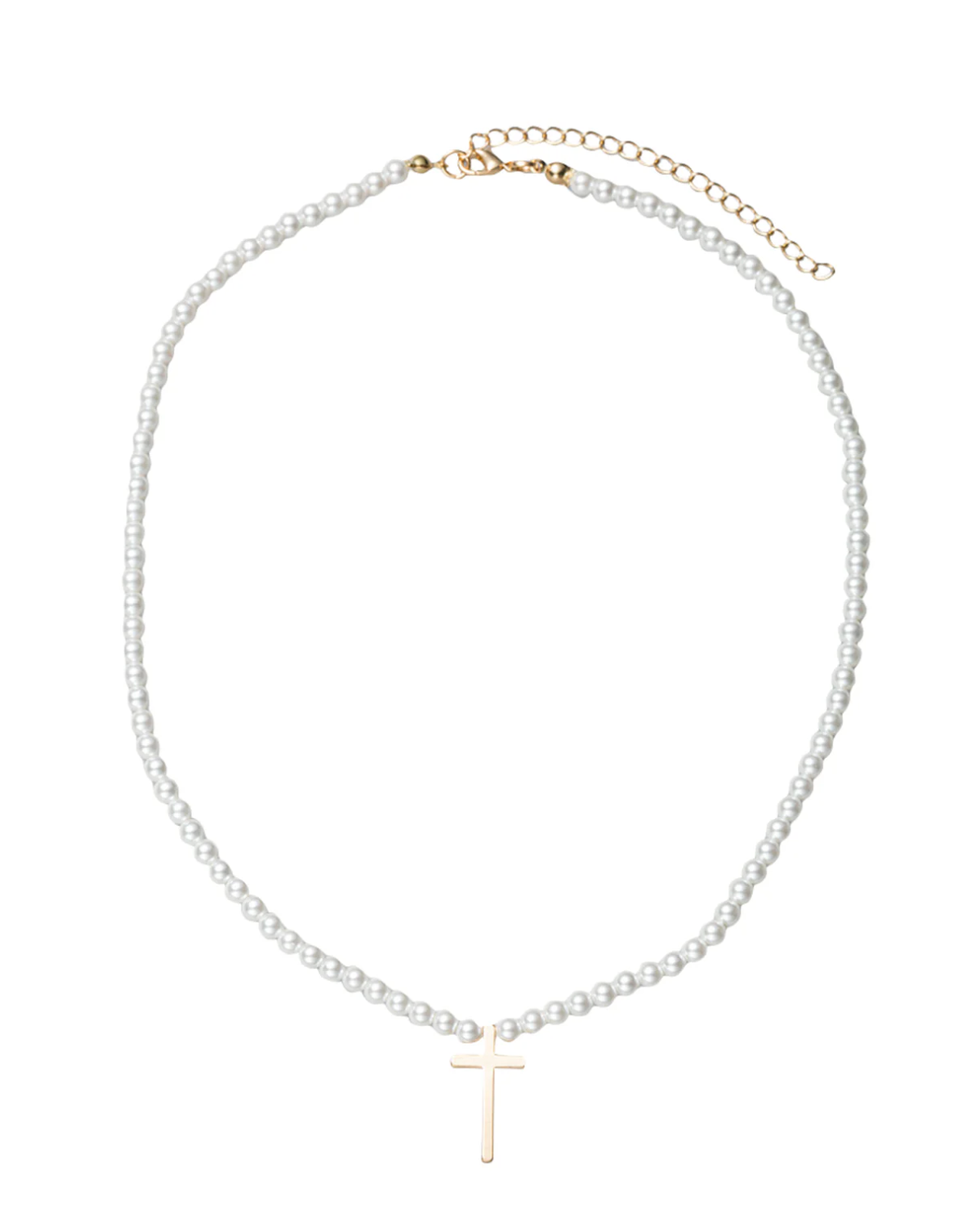 Pearl Beaded Necklace with Gold Cross