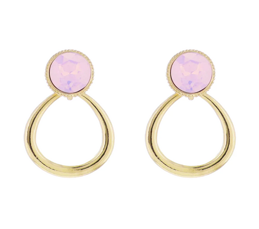 Pink Opal, Gold Circle Post with Gold Open Shape Earring