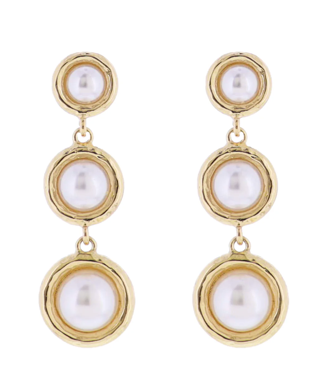 Pearl, Gold Descending Circles Earring