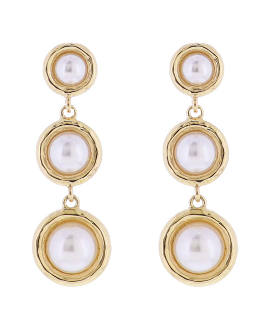 Pearl, Gold Descending Circles Earring