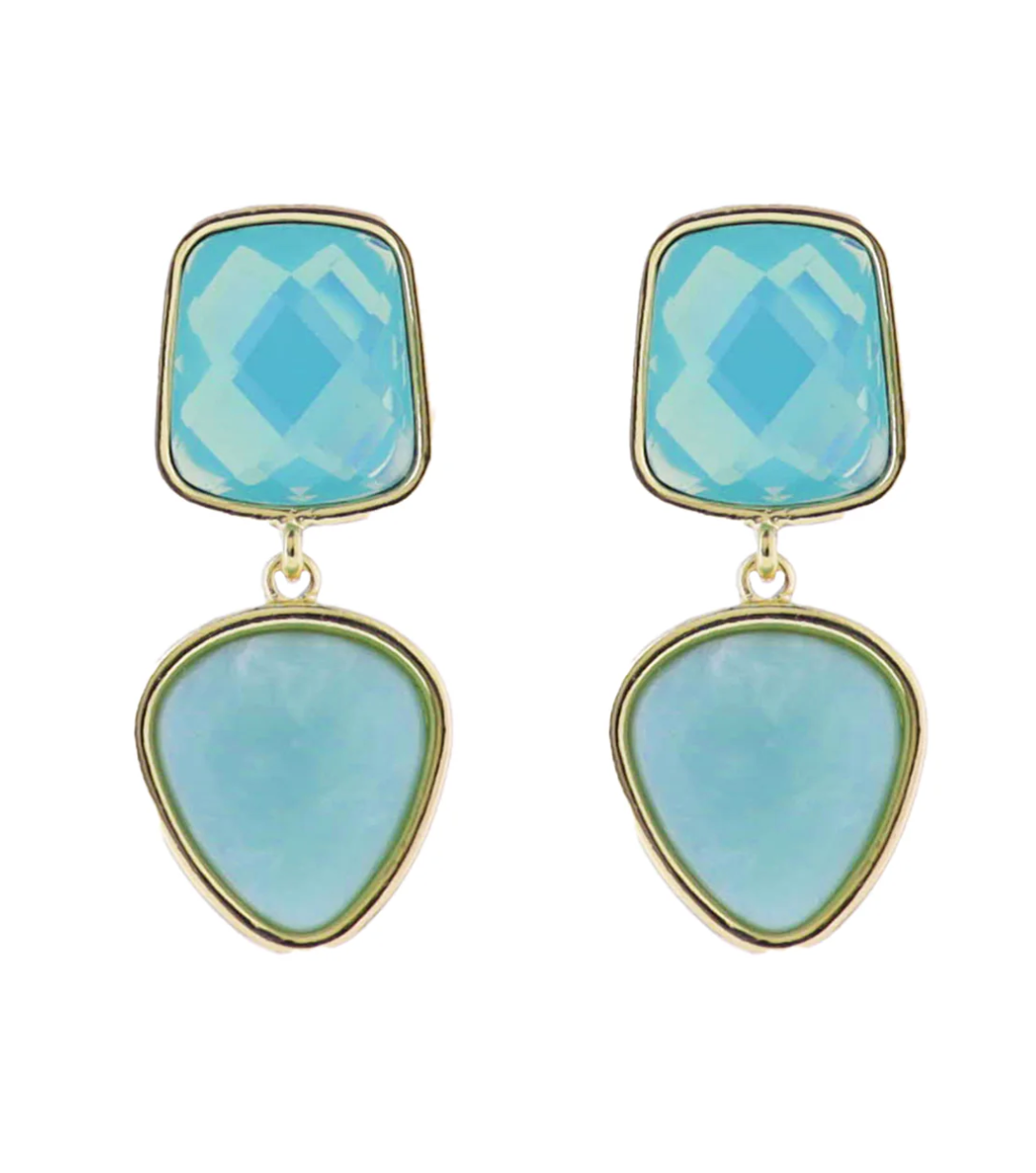 Mint Gemstone Square Post with Mint Rounded Triangle Stone Earring