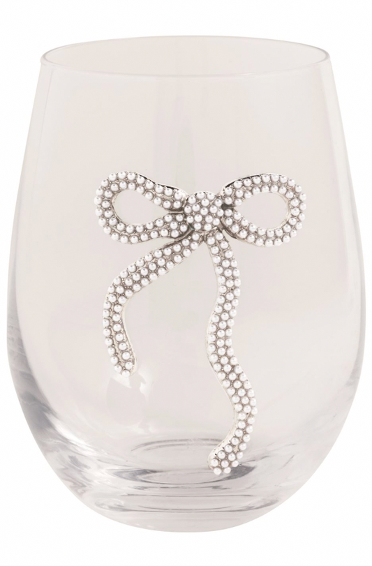 Beaded White Bow Wine Glass