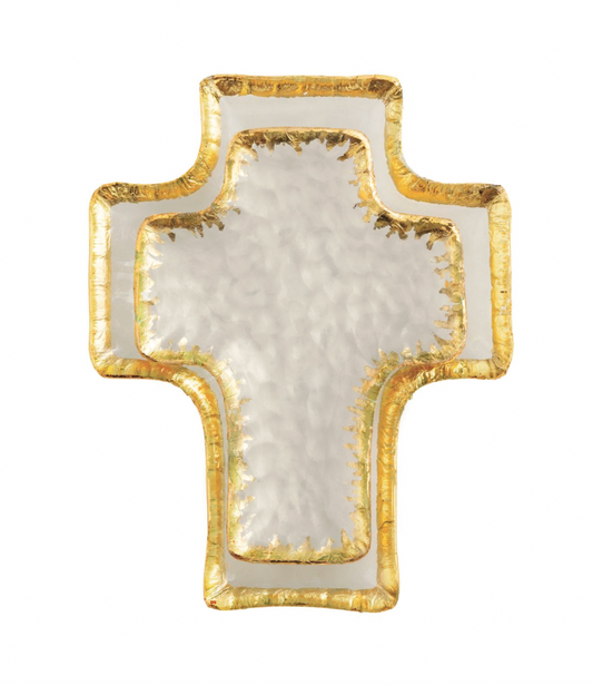 Gold Edge Cross Tidbit Tray Set