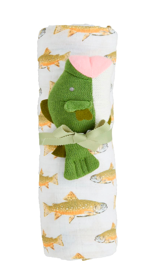 Fish Swaddle & Rattle Set
