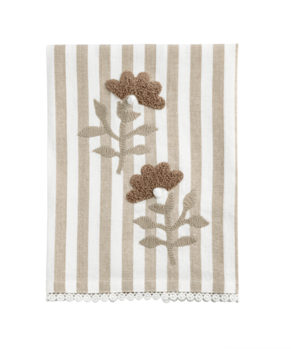 Stripe Embroidered Floral Tea Towel