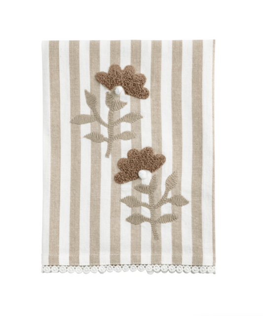 Stripe Embroidered Floral Tea Towel