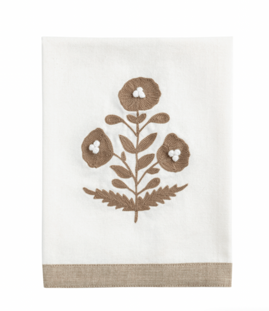 Cream Embroidered Floral Tea Towel