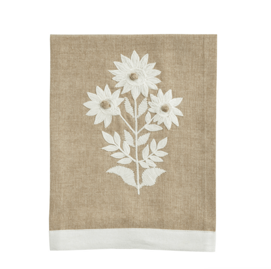 Chambray Embroidered Floral Tea Towel