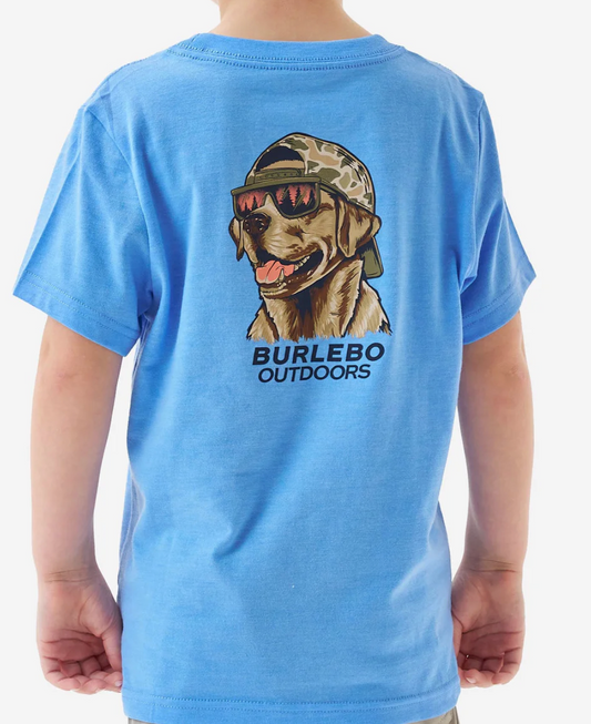 Youth Short Sleeve Tee - Mallard Camo Dog - Periwinkle Blue