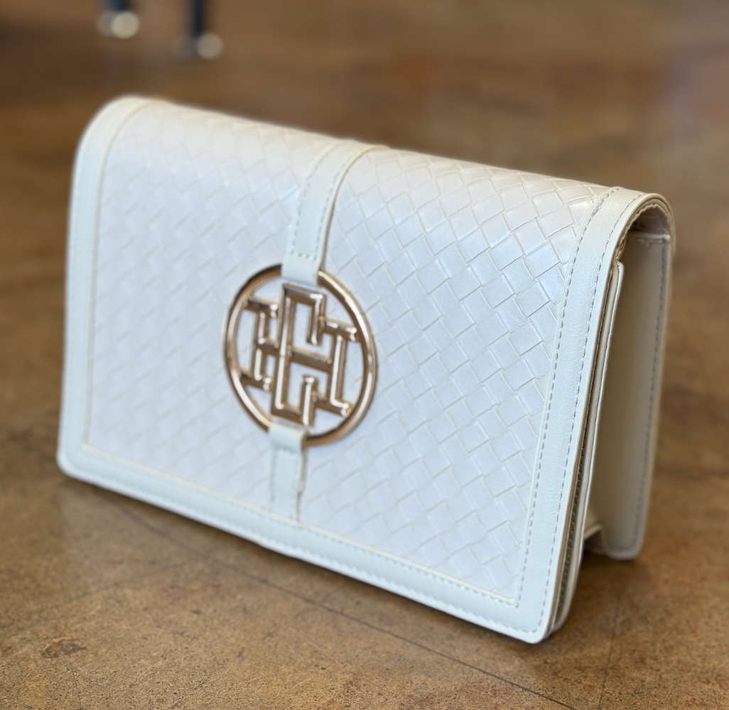 Cecilia Circle Logo Handbag Woven Almond