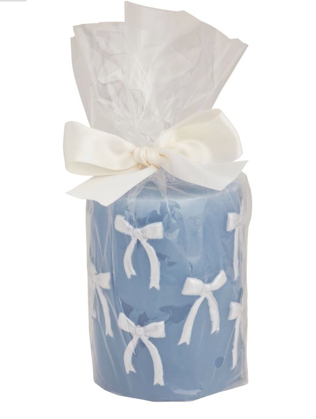 Blue Base Bow Pillar Candle