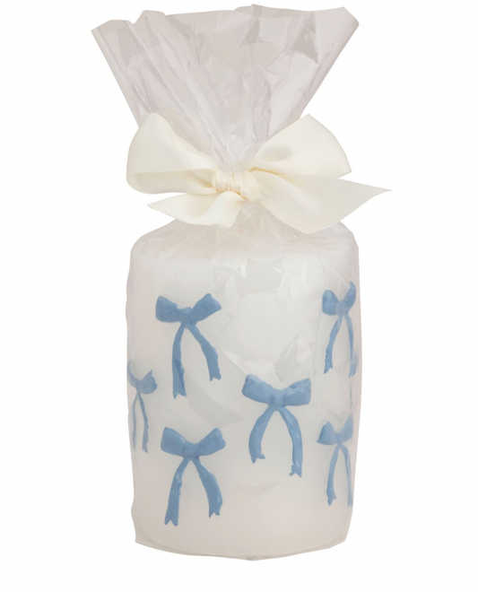 Blue Bow Pillar Candle