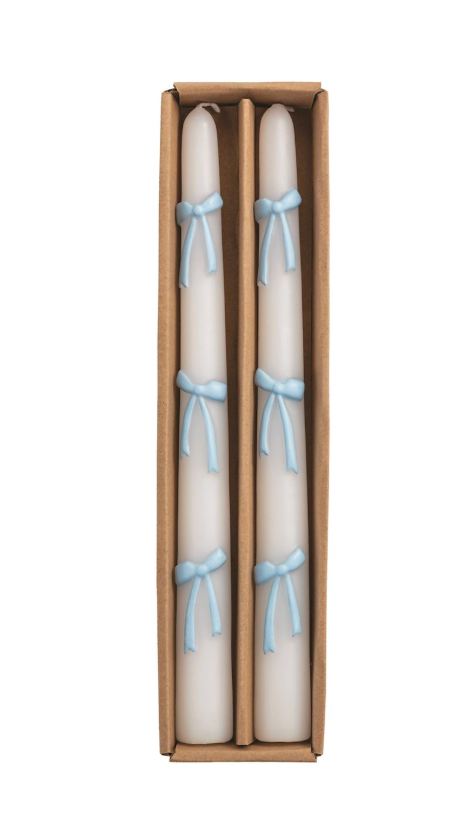 Blue Bow Taper Candle Set