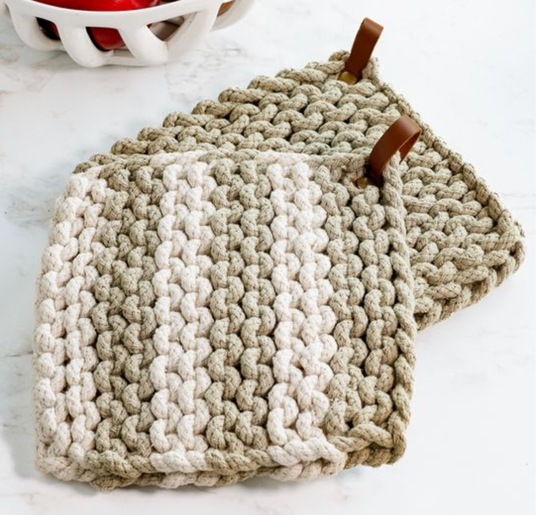 SAGE /STRIPE KNIT POT HOLDERS