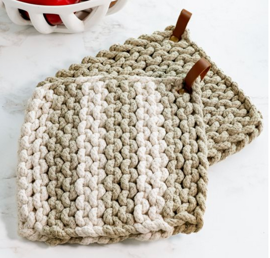 SAGE /STRIPE KNIT POT HOLDERS