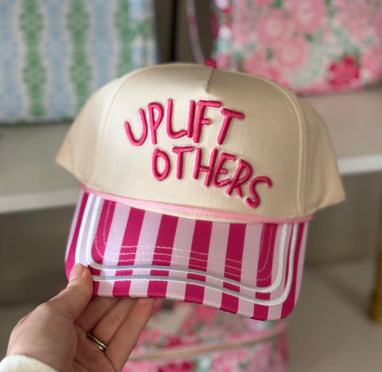 "Uplift Others" Tan/Patch Work Hat