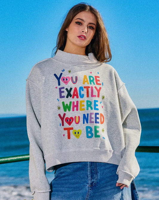 Reversible Graphic Mock-Neck Crop Sweatshirt