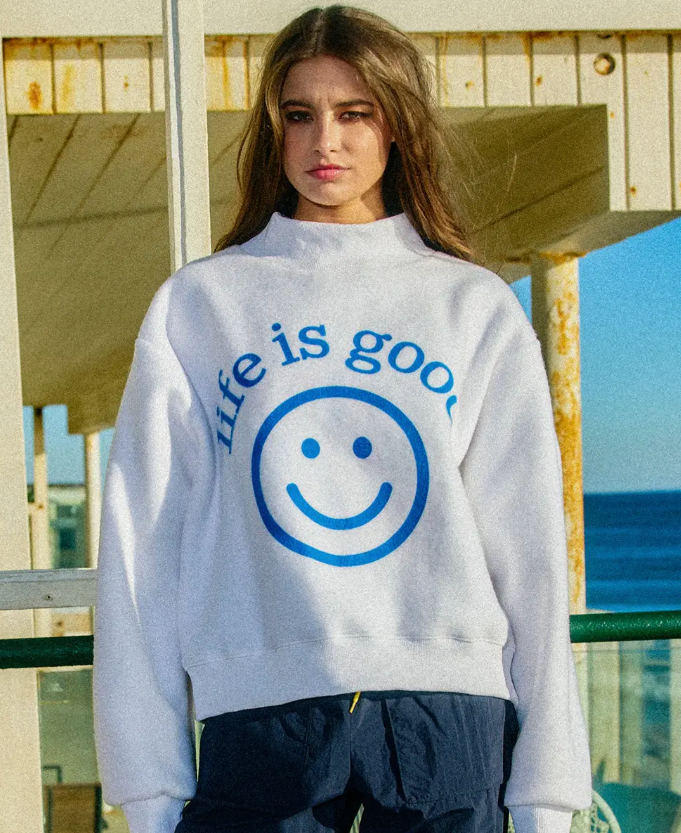 Reversible Graphic Mock-Neck Crop Sweatshirt