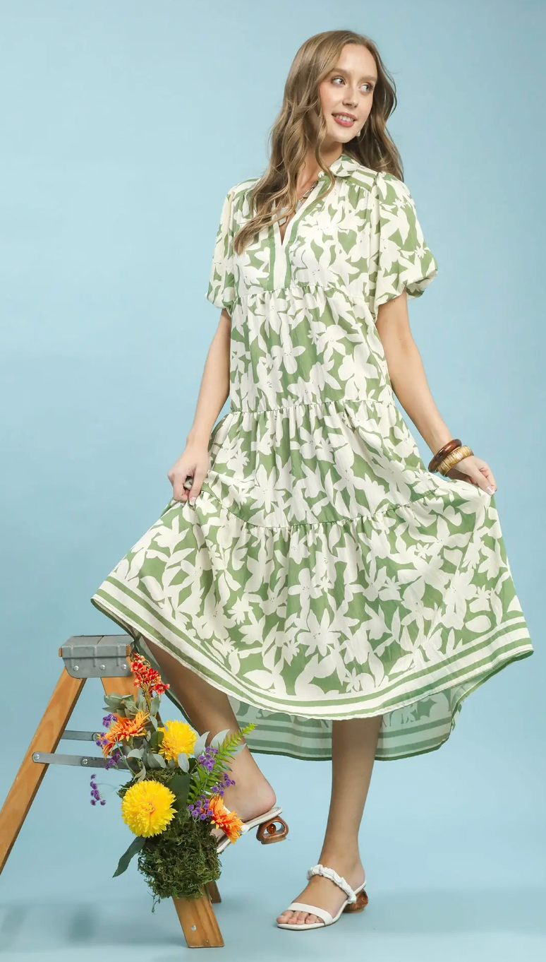 Botanical Print Tiered Dress
