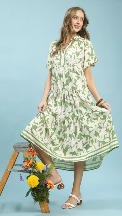 Botanical Print Tiered Dress